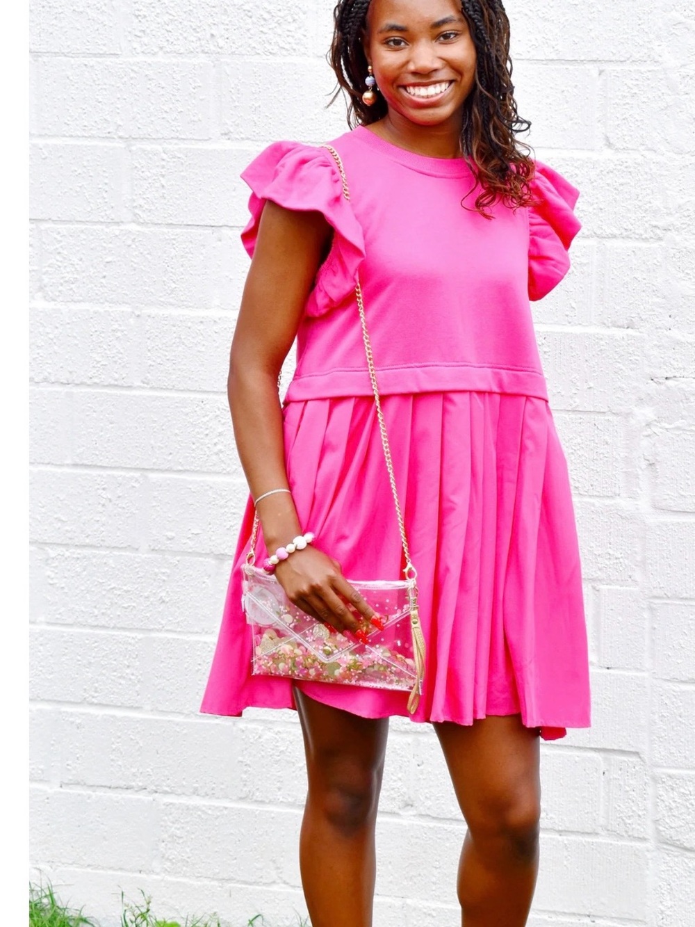 entro Hot Pink Ruffled Short Dress